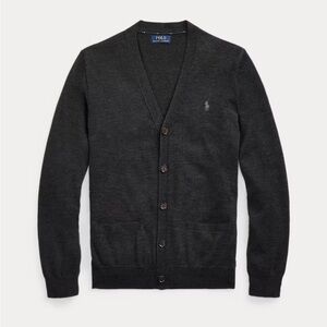 Polo Ralph Lauren Slim Fit Washable Wool Cardigan in Charcoal